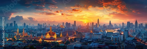 Bangkok Skyline with Grand Palace photo