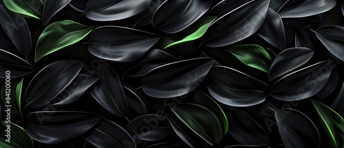 Dark Green and Black Leaf Texture with Smooth and Glossy Finish 3D Effect