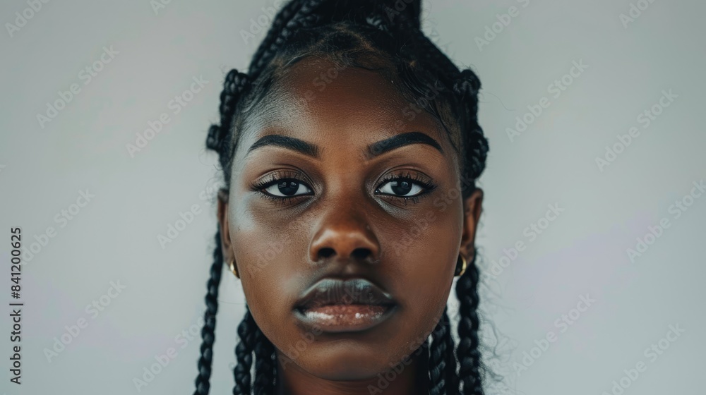 Girl with braids depicted against a white backdrop Girl with braids depicted against a white backdrop