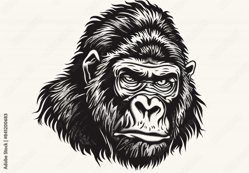 Black and white gorilla head design. Black and white gorilla head design.