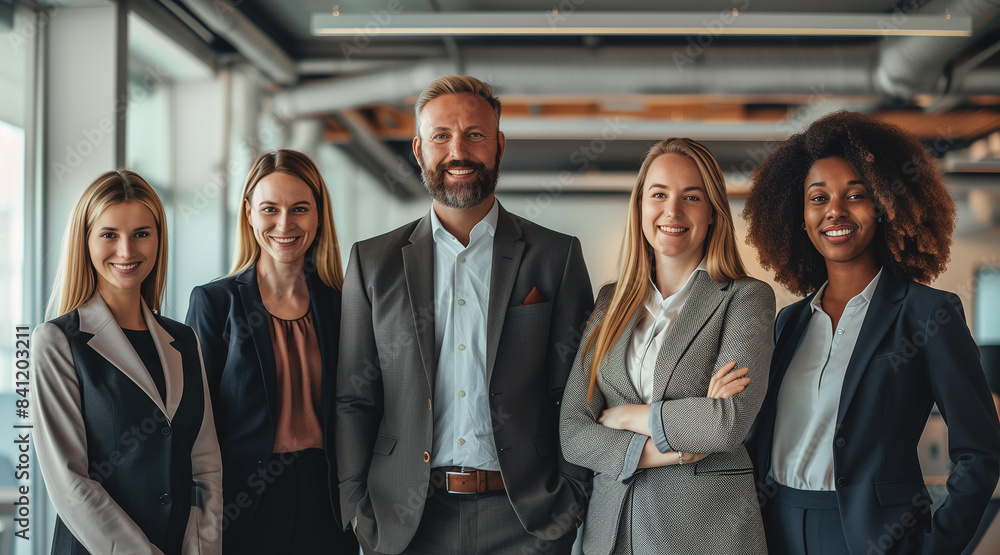 Group of diverse business professionals posing in office. Business team portrait. Workplace diversity and teamwork concept ,generative ai Group of diverse business professionals posing in office. Business team portrait. Workplace diversity and teamwork concept ,generative ai