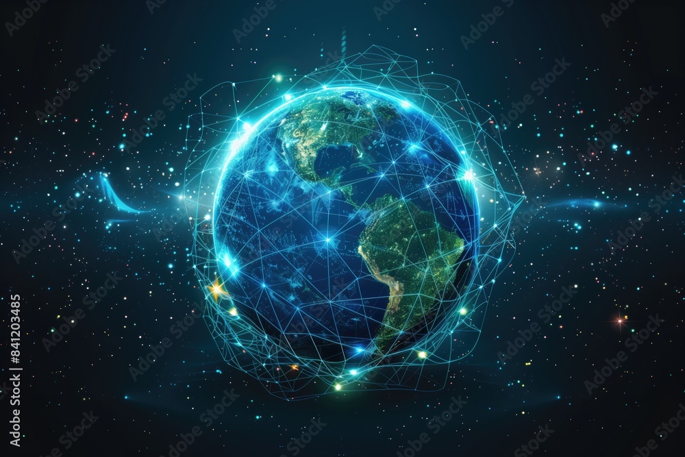 Global network connection covering the earth with lines of innovative perceptron Global network connection covering the earth with lines of innovative perceptron