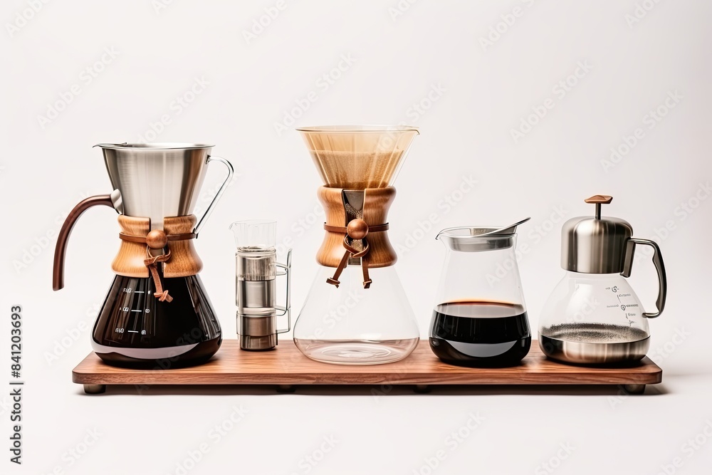 knolling of coffee equipment, isolated white background knolling of coffee equipment, isolated white background