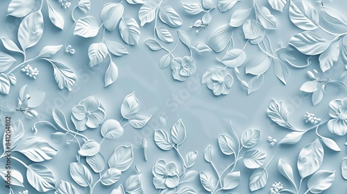 Design a blue background with floral patterns in white, adding a delicate and elegant touch ideal for invitations and stationary.