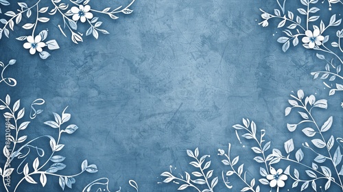 Design a blue background with floral patterns in white, adding a delicate and elegant touch ideal for invitations and stationary.