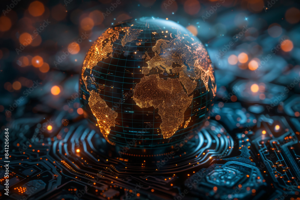 Fototapeta premium Concept of global business. Planet earth in global network connections, innovative technologies