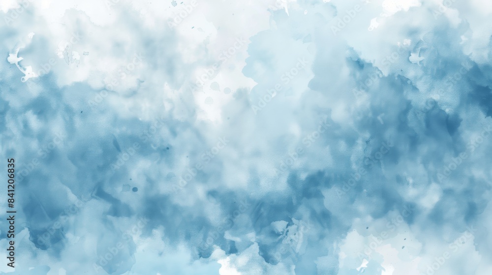 Fototapeta premium 水彩画風の青い雲模様の背景 