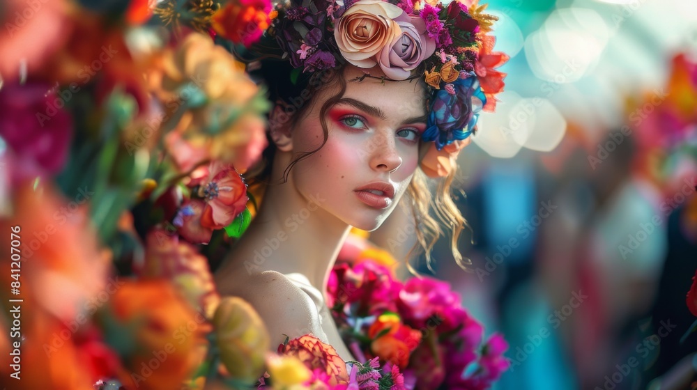 A woman with a flower crown on her head A woman with a flower crown on her head