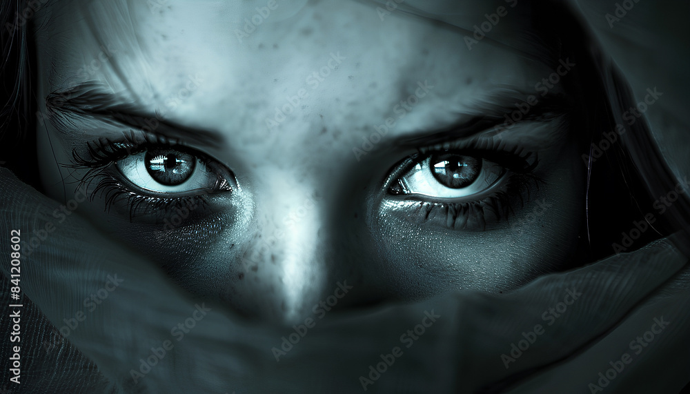Terror in the eyes, fear of death, woman Terror in the eyes, fear of death, woman