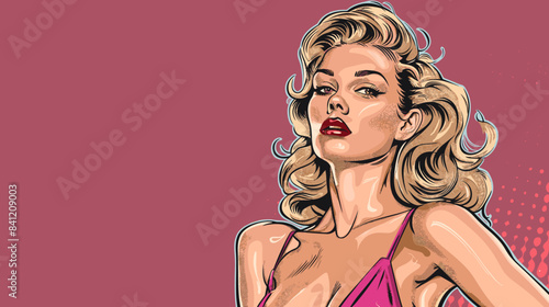 Beautiful blonde woman vector illustration in retro style pin up pop art