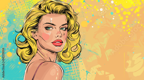 Beautiful blonde woman vector illustration in retro style pin up pop art