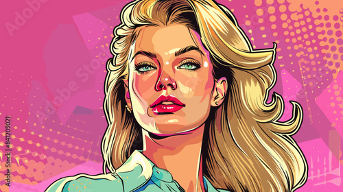 Beautiful blonde woman vector illustration in retro style pin up pop art