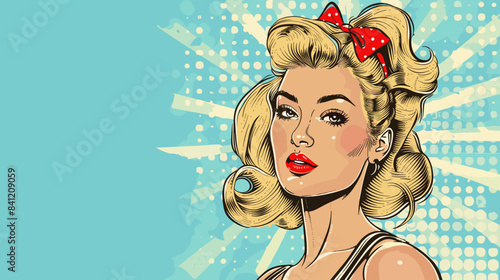 Beautiful blonde woman vector illustration in retro style pin up pop art