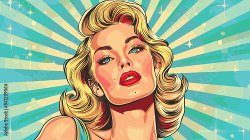 Beautiful blonde woman vector illustration in retro style pin up pop art