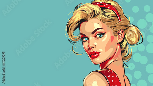 Beautiful blonde woman vector illustration in retro style pin up pop art