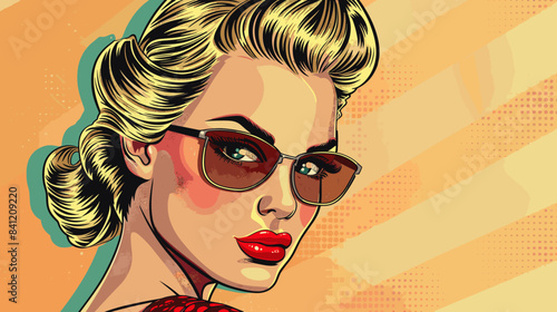 Beautiful blonde woman vector illustration in retro style pin up pop art