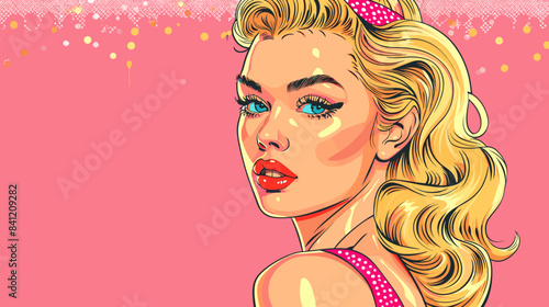 Beautiful blonde woman vector illustration in retro style pin up pop art