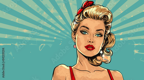 Beautiful blonde woman vector illustration in retro style pin up pop art