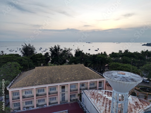 Vung Tau flyover -  Amazing view of the sites of Vietnam in the peninsula city of Southern Vietnam. Beautiful sunset, streets and statues of the region.  photo