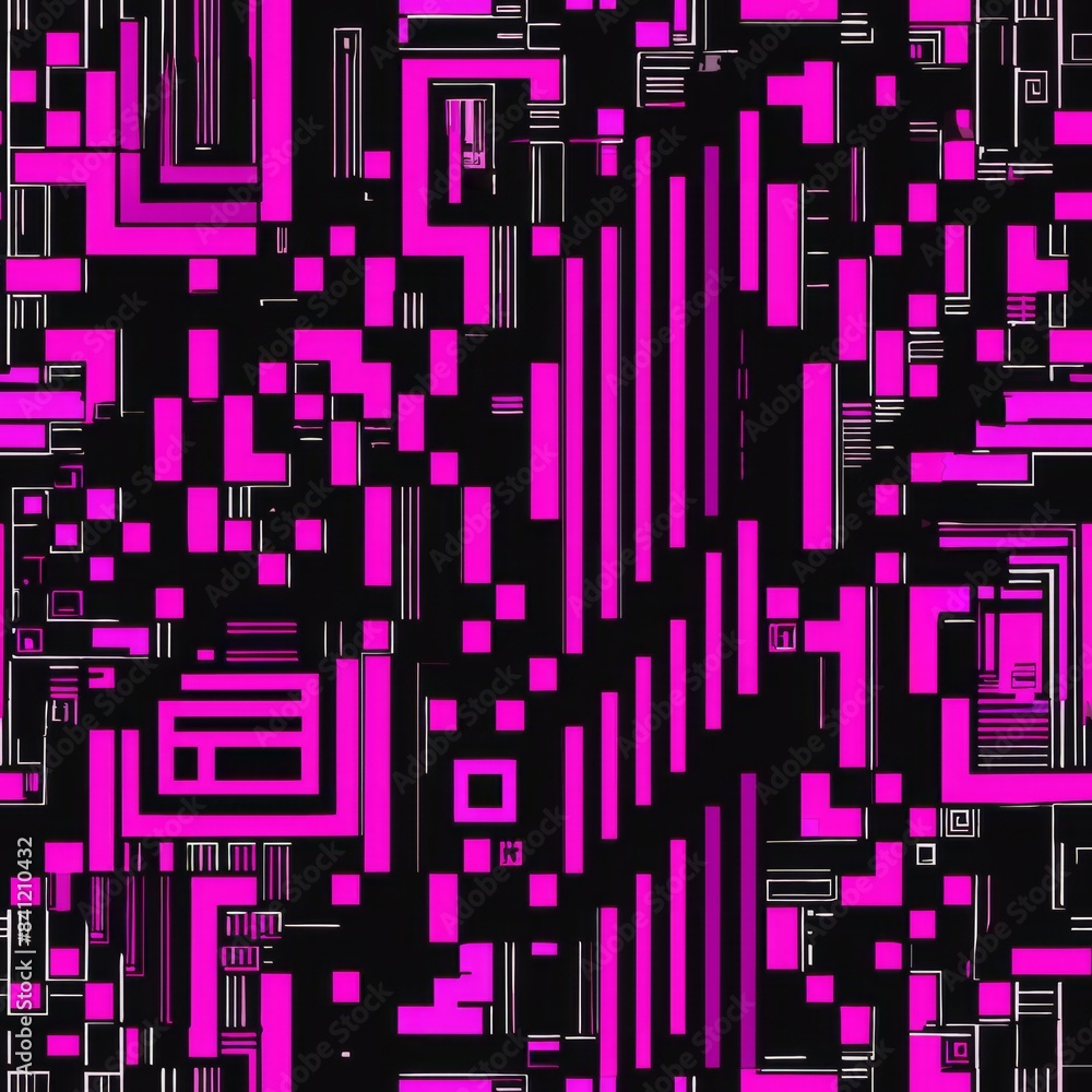 Seamless pattern of glitched-out barcode and QR code patterns, adding a cryptic and mysterious element to the design, Generative AI Seamless pattern of glitched-out barcode and QR code patterns, adding a cryptic and mysterious element to the design, Generative AI