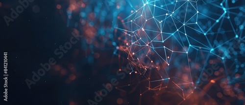 Abstract polygonal space low poly dark background with connecting dots and lines ,Connection structure ,3d rendering ,abstract background with a network grid and particles connected