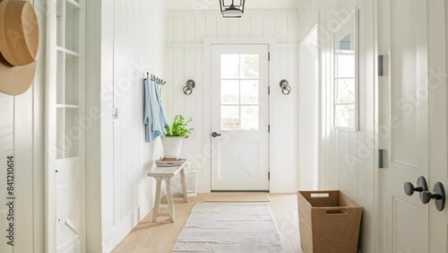 Hallway decor, white coastal cottage interior design and country house, entryway furniture and entrance hall home decor, English countryside style idea