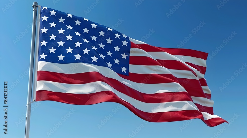 Fototapeta premium Waving American Flag against Blue Sky Background