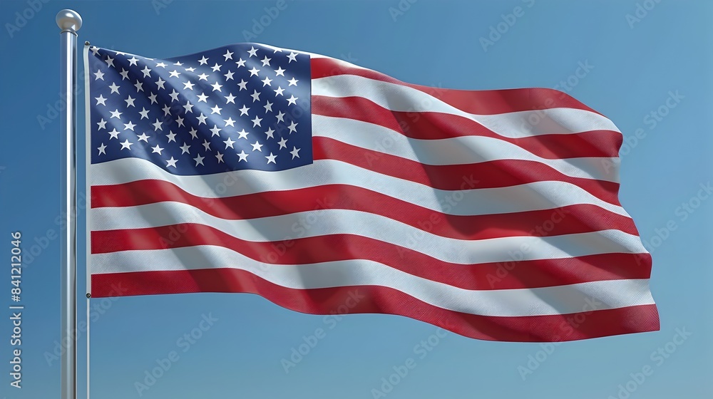 Waving American Flag in Bright Blue Sky with Wind Waving American Flag in Bright Blue Sky with Wind