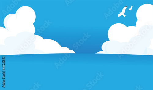 入道雲のある海原の背景素材