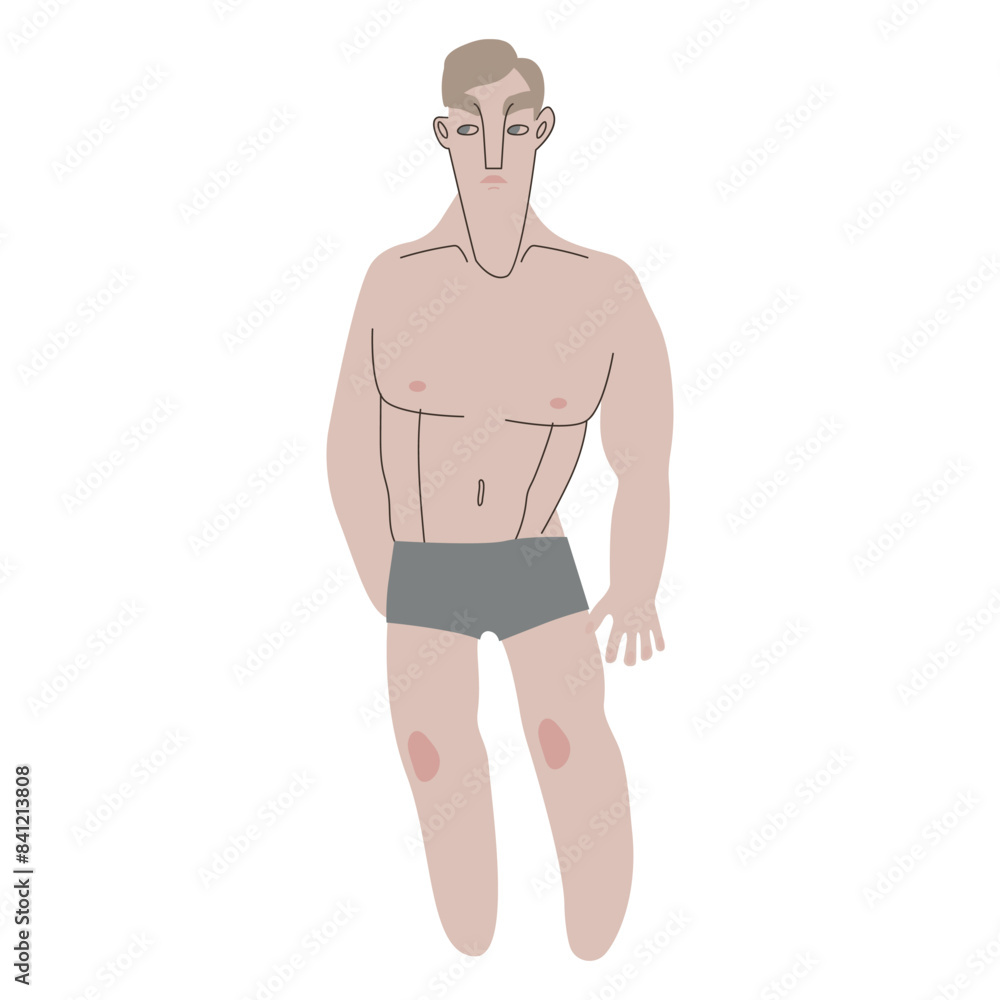 Flat European man in underwear. Pale skin person with blond hair in cartoon style for multinational and diversity designs. Vector illustration. Flat European man in underwear. Pale skin person with blond hair in cartoon style for multinational and diversity designs. Vector illustration.