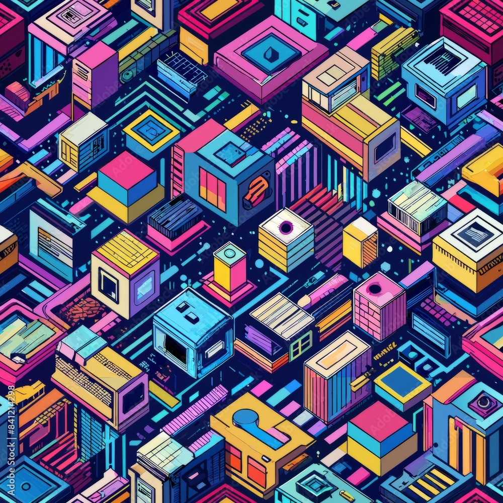 Seamless pattern of glitched-out patterns and textures, creating an illusion of movement and instability, Generative AI Seamless pattern of glitched-out patterns and textures, creating an illusion of movement and instability, Generative AI