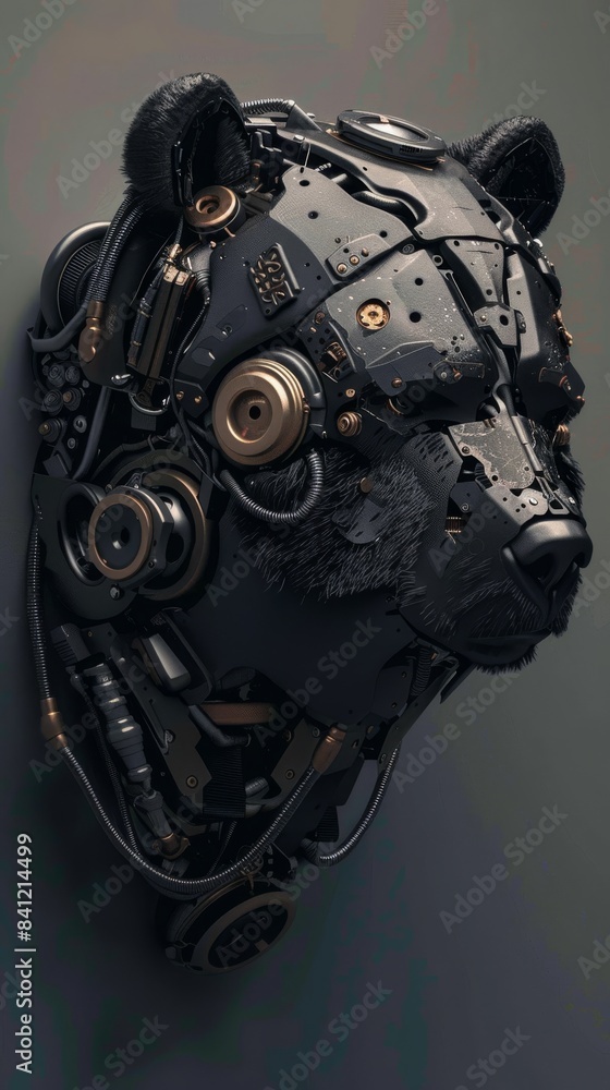 Mechanical bear head emerging from darkness Mechanical bear head emerging from darkness