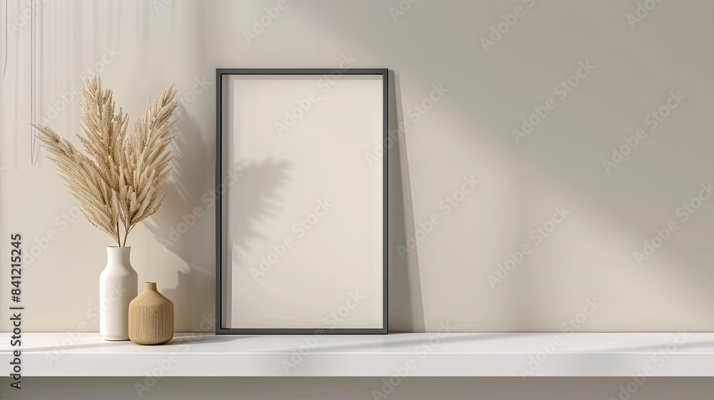Matte Black Frame on Floating Shelf | Photo frame mockup Matte Black Frame on Floating Shelf | Photo frame mockup