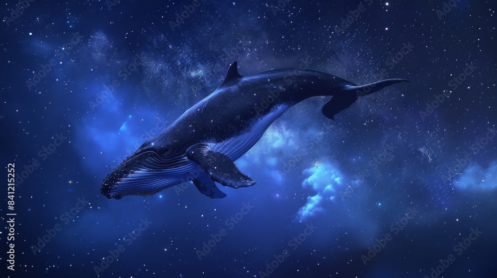 Fototapeta premium Whale swimming through starry nebula clouds