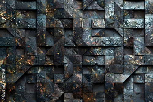 Intricate Geometric Wooden Panel Texture with Distressed Finishes