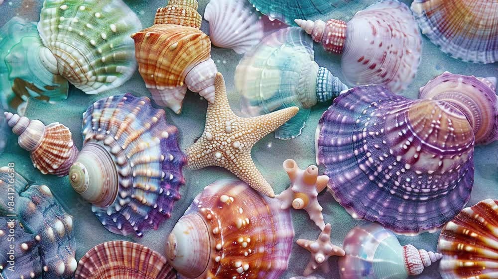 Illustration of colorful seashells on the beach Illustration of colorful seashells on the beach