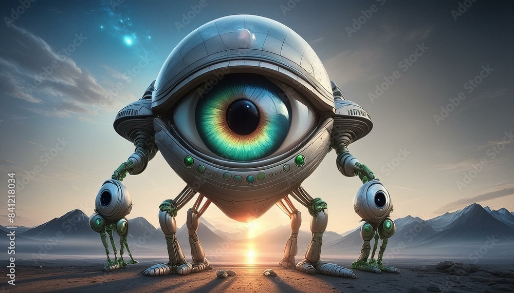 Whimsical Alien: Giant Eye with Legs and Arms in Caricature Style Whimsical Alien: Giant Eye with Legs and Arms in Caricature Style