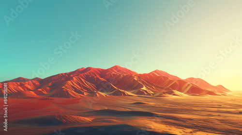 desert mountain range at sunset flat design front view  arid theme  3D render  vivid.