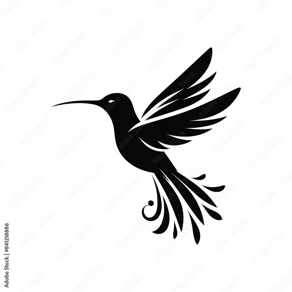 Fototapeta premium Minimalist Hummingbird Silhouette: Stylish Black Vector Illustration for Design Projects