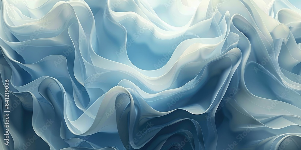 Fototapeta premium Fluid, ethereal blue and white abstract composition with flowing, wave-like forms.