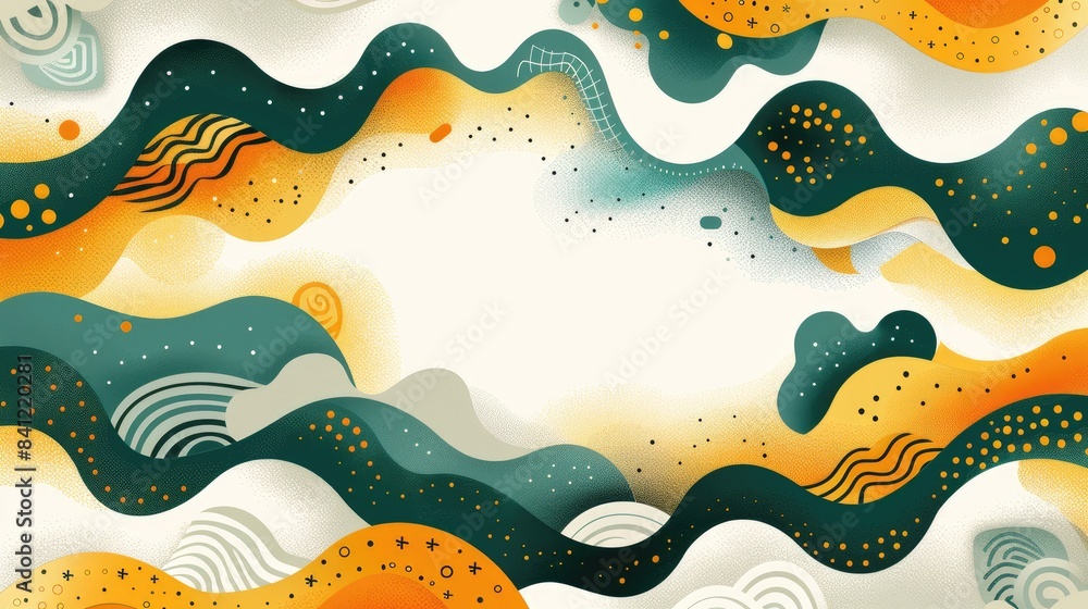 A painting of a wave with a green and yellow background A painting of a wave with a green and yellow background