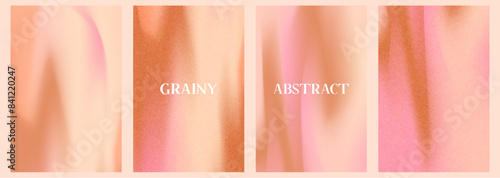 Peach gradient noise background set with abstract wave. Nude, peach and apricot gradient soft poster. Warm fuzz bg for wallpaper. Vector illustration