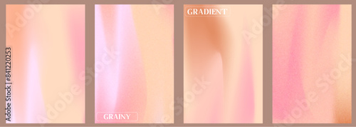 Peach gradient noise background set with abstract wave. Nude, peach and apricot gradient soft poster. Warm fuzz bg for wallpaper. Vector illustration