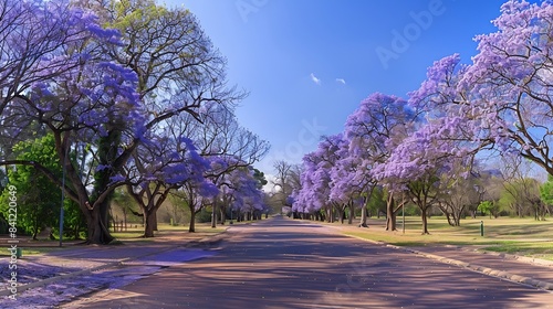 Panoramic View of Jacaranda Trees in Pretoria South Africa : Generative AI