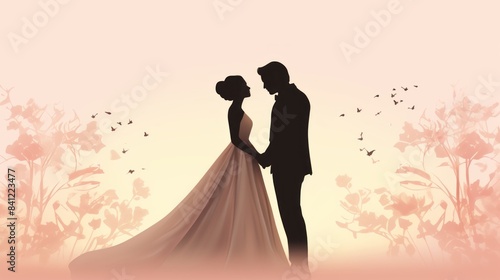 Bride and groom sharing a tender dance isolated on a romantic gradient background