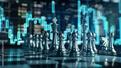 Wallpaper Mural Futuristic Chess Board with Digital Backdrop. A chess game set against a futuristic digital backdrop, symbolizing strategy and intelligence with a modern, technological twist. Torontodigital.ca