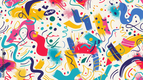 Lively Abstract Pattern with Red, Blue, Yellow, Green, and Purple Elements