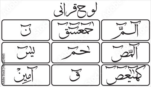 loh e qurani in arabic text, islamic muslim, black qurnic arabic,calligraphy khatati, vector isolate on the white background