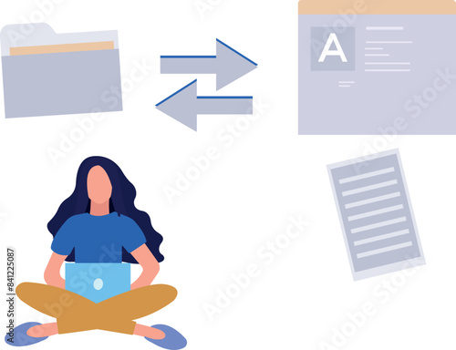 The girl is converting folder data into document.