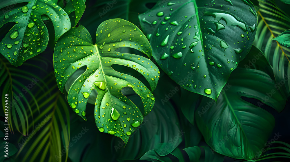 Fototapeta premium tropical leaves, abstract green leaves texture, nature background. Close-up tree leaf background. Natural background. Macro leaf. soft focus